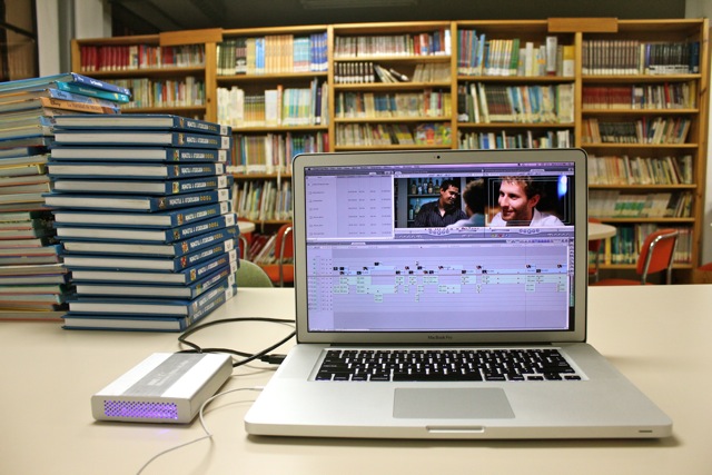 My deluxe editing suite aka the town library.